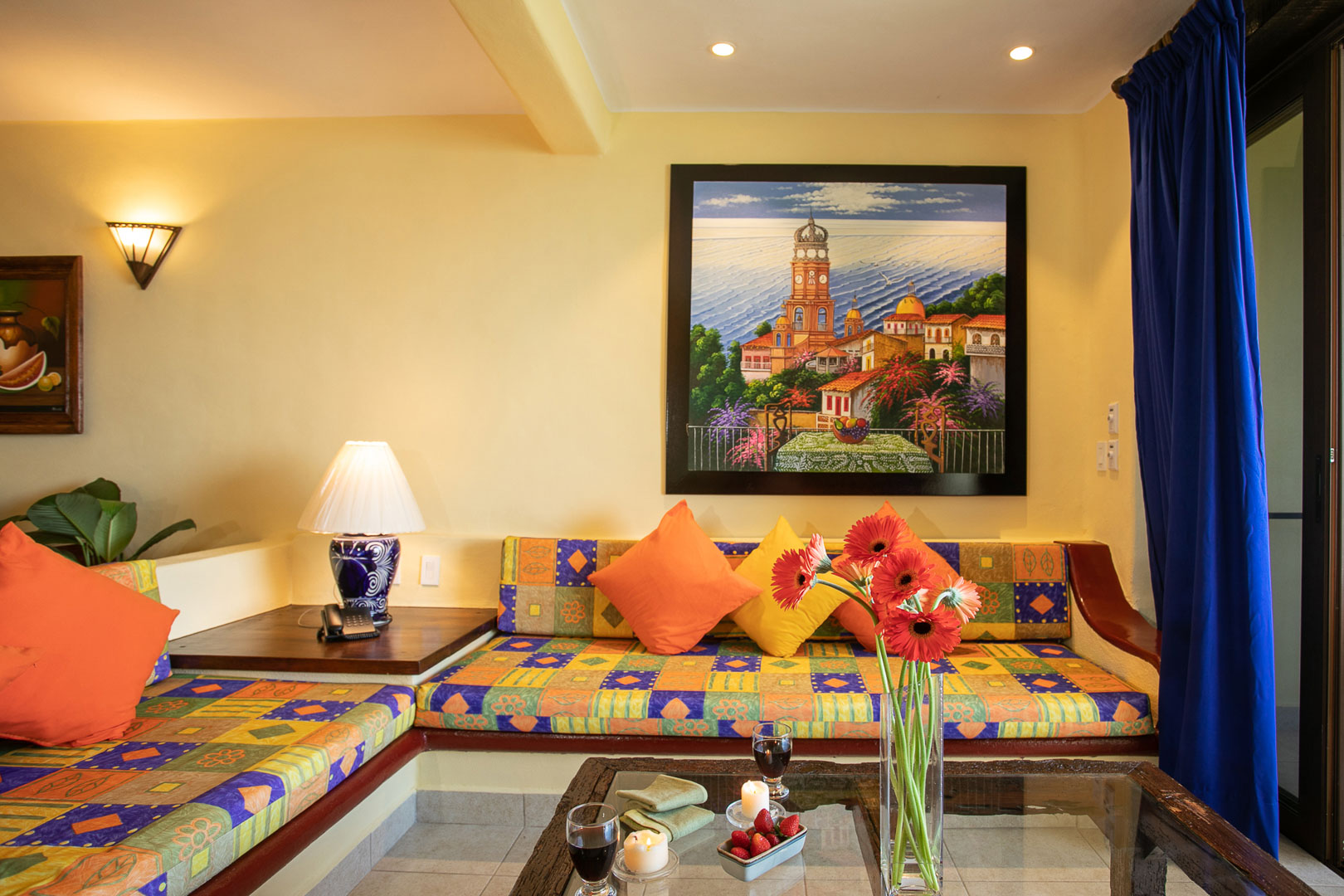 A vibrant living room at TPI's Lindo Mar Resort in Puerto Vallarta, Mexico.